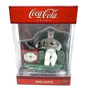 2003 Coca-Cola Mini Clock Polar Bear w/Cubs & Cooler CCM89 Tested Working 377
